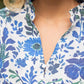 Quarter Button Round Yoke V-Neck Floral Print Top