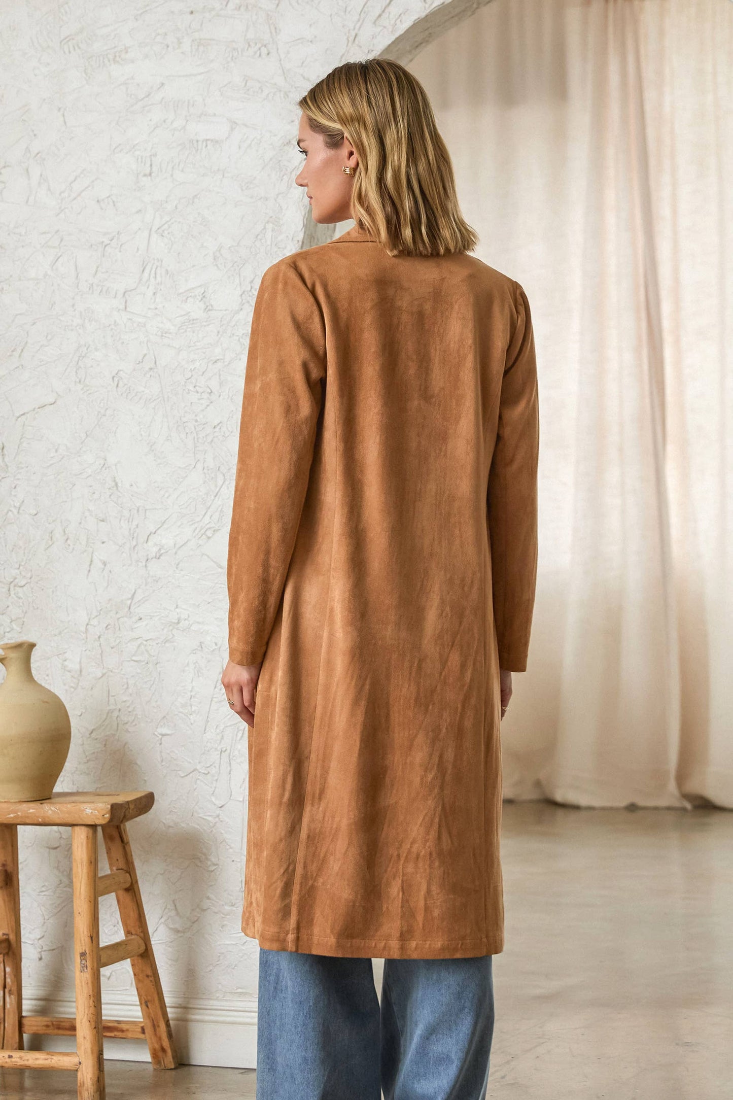 Western Faux Suede Duster Coat
