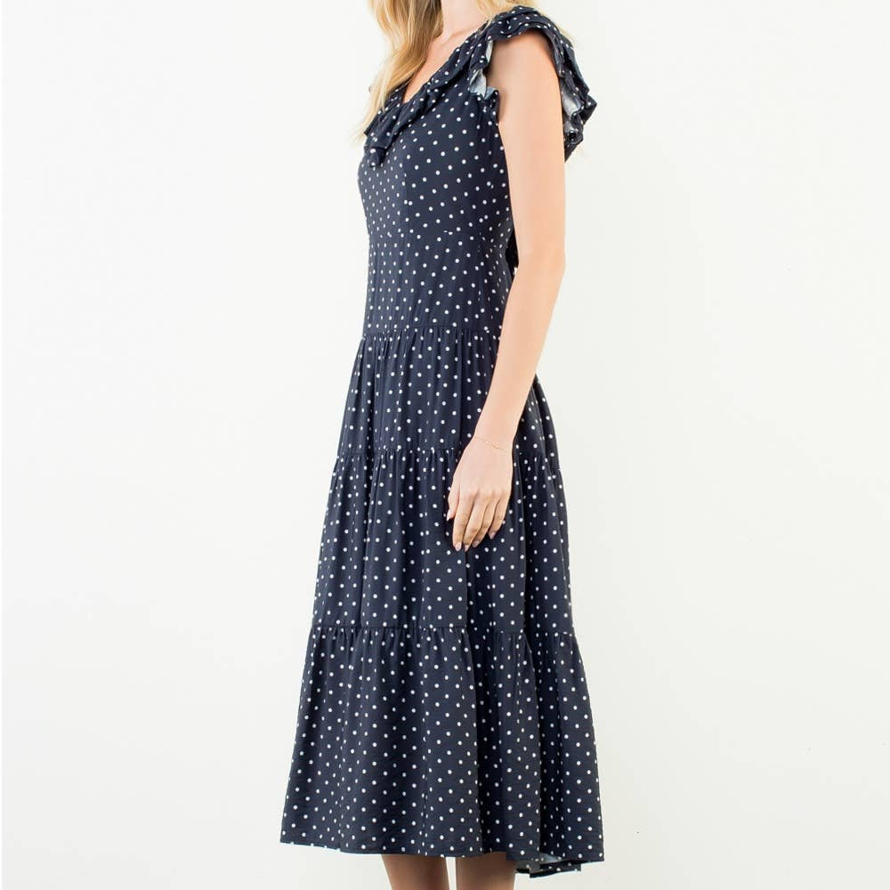 Flutter Sleeve Polka Dot Midi Dress