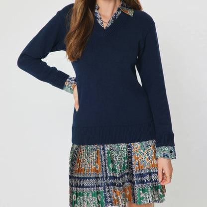 Tile Print Woven Combo Sweater Dress
