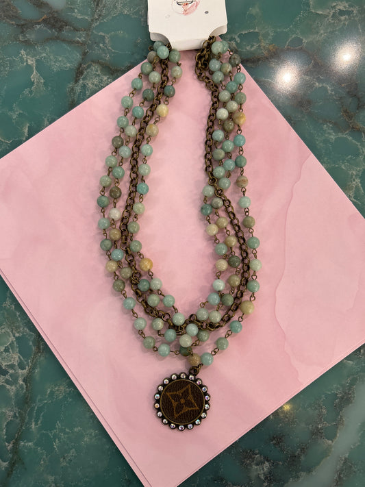LV upcycled beaded necklace