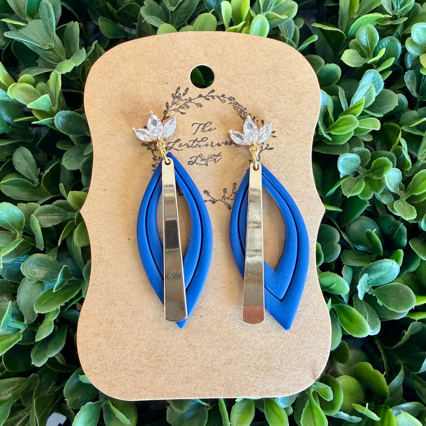 Royal blue and gold bar earrings