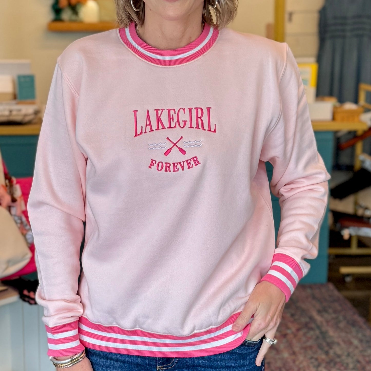 Lakegirl Pink Varsity Crew