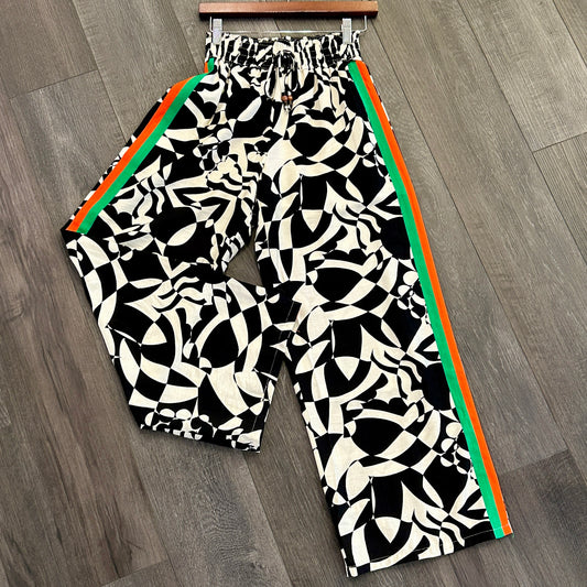 Graphic print side stripe pants