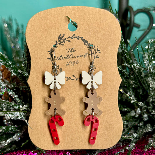 Gingerbread Candy Cane Acrylic Earrings