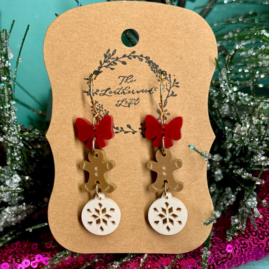 Gingerbread and Snowflake Acrylic Earring