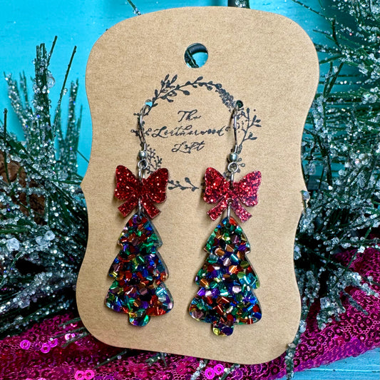 Acrylic Sparkle Christmas Tree Earrings