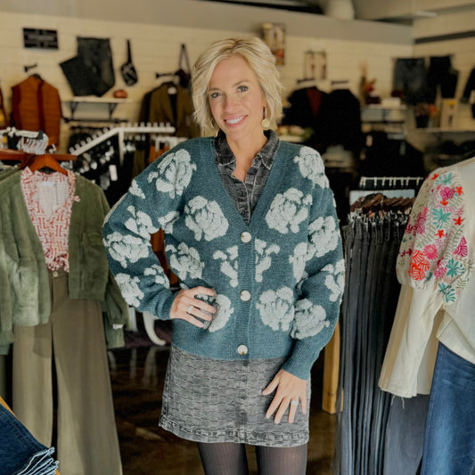 Teal Floral Cardigan