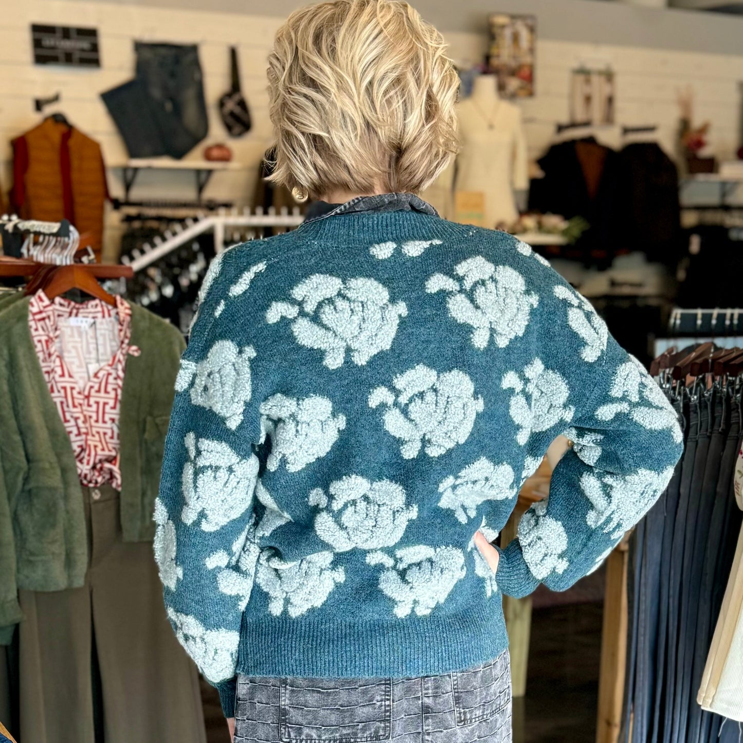 Teal Floral Cardigan