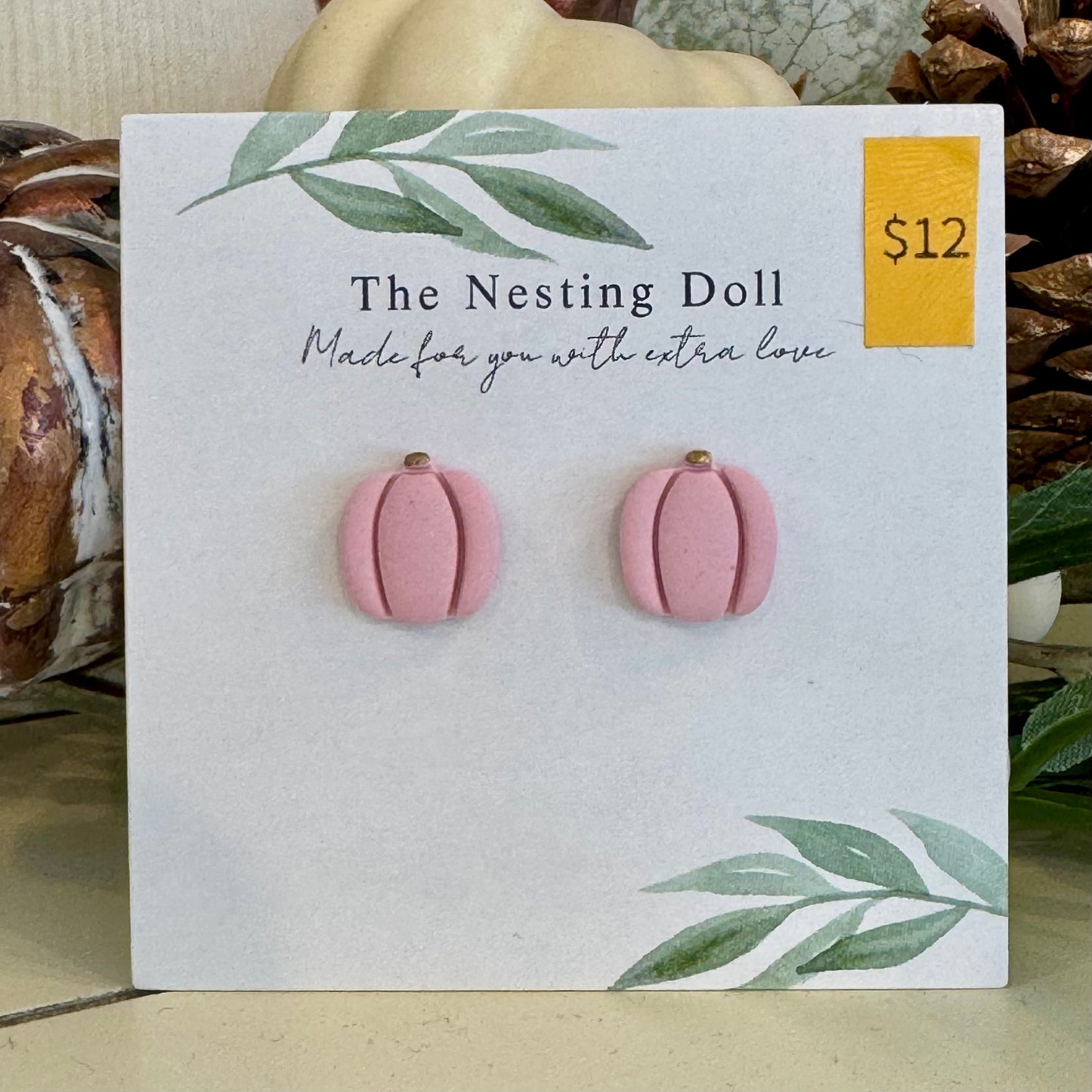 Pink Pumpkin Clay Earrings