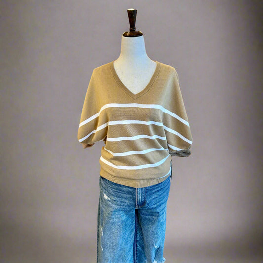 Short Sleeve Dolman V Neck Sweater