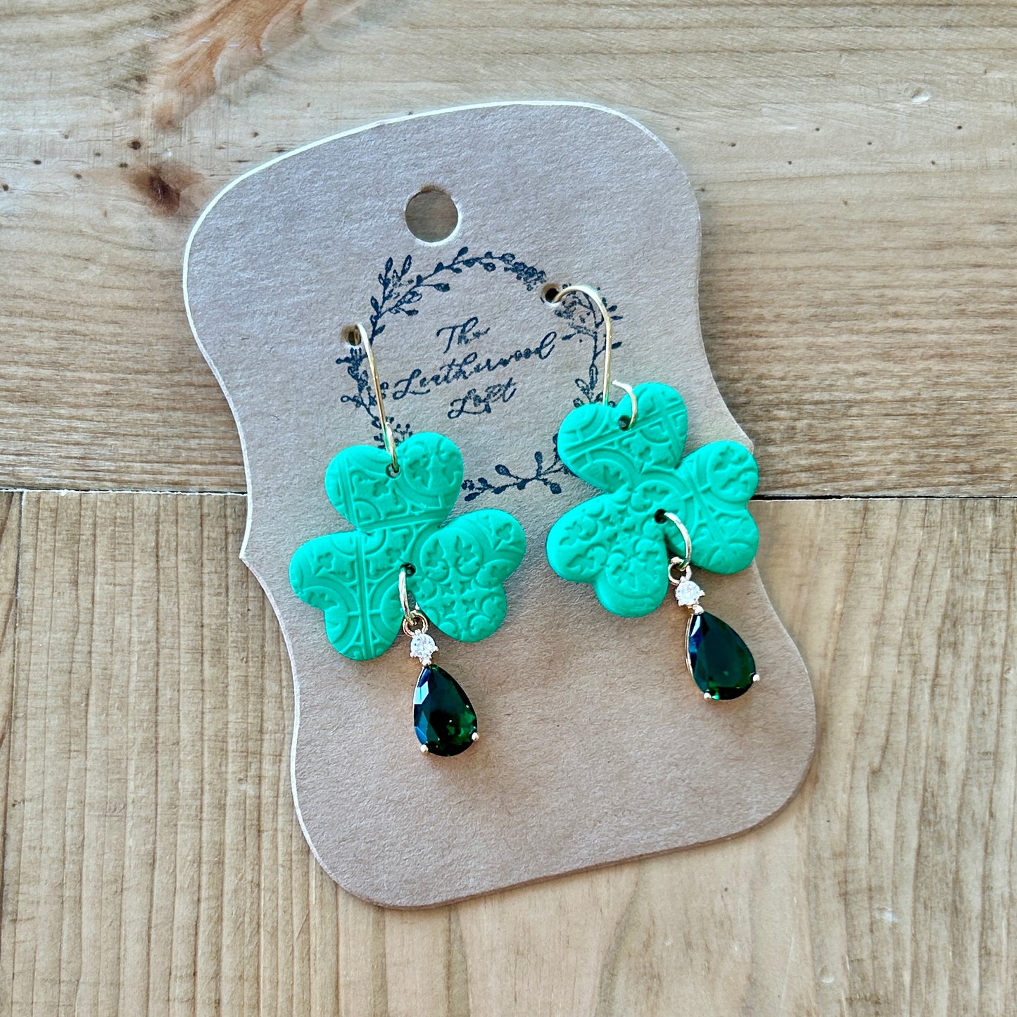 Stamped Green Shamrock Earrings