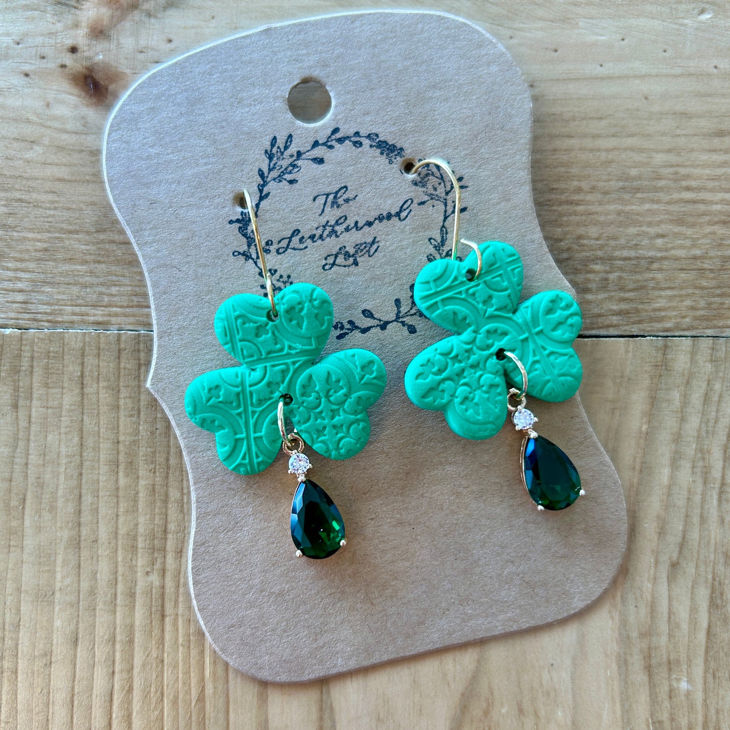 Stamped Green Shamrock Earrings