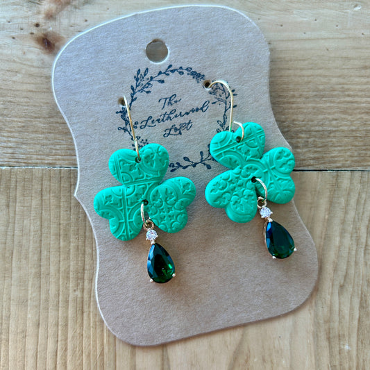 Stamped Green Shamrock Earrings