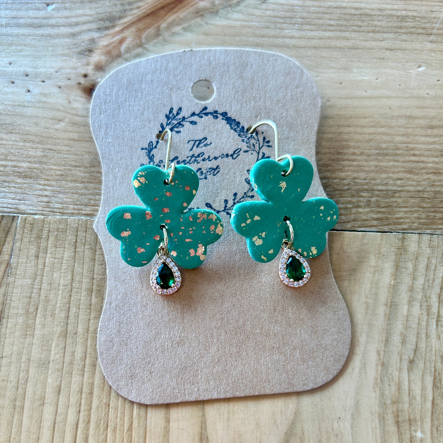 Green w/ Gold Splatter Shamrock Earrings