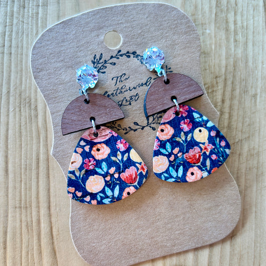 Floral Printed Leather Earrings