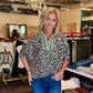 Animal Print Stripe Trim Top