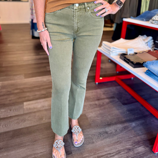 Jeanne Crop Flare--Olive