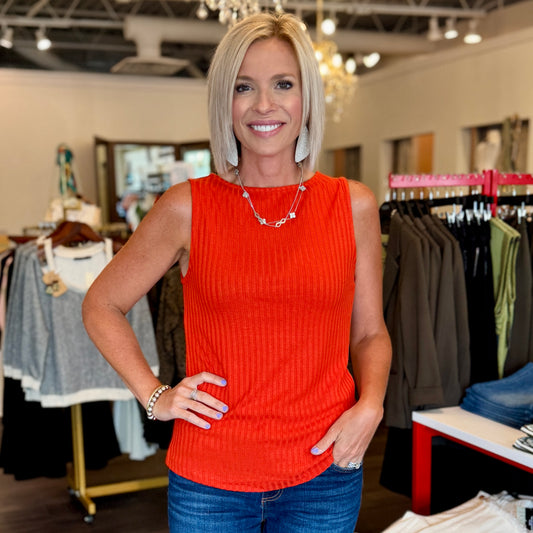Sleeveless Boatneck Rib Knit Top