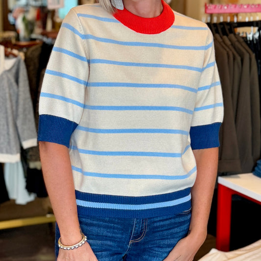 Colorblock  Rib Trim Striped Sweater
