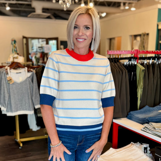 Colorblock  Rib Trim Striped Sweater