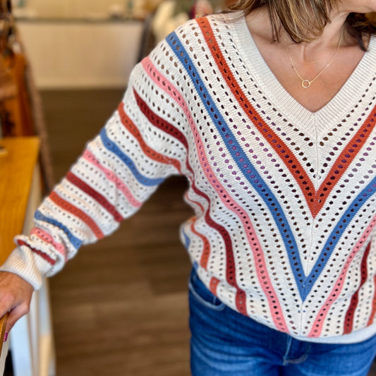 Open Knit Chevron Stripe Sweater