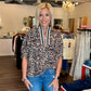 Animal Print Stripe Trim Top