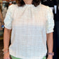 Plaid Bouclé Lace Puff Sleeve Top