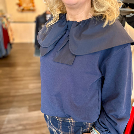 French Terry Bow Collar Top