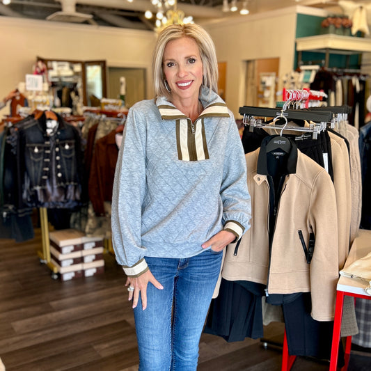 Faux Quilted Contrast 1/4 Zip