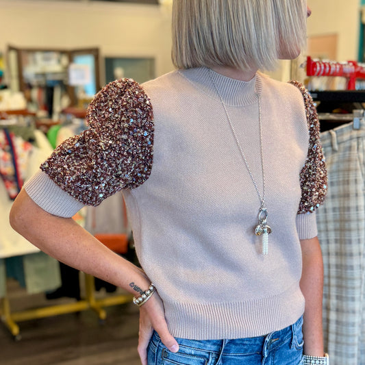Sequin Puff Sleeve Sweater