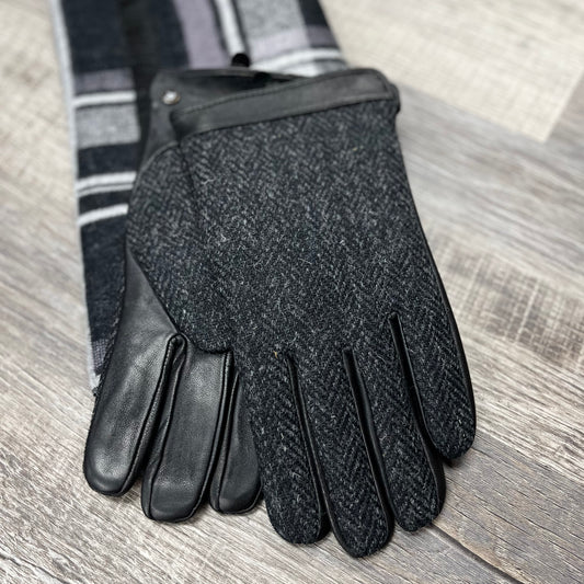 Napogent Men's Black Grey Leather Gloves with 3M Insulation