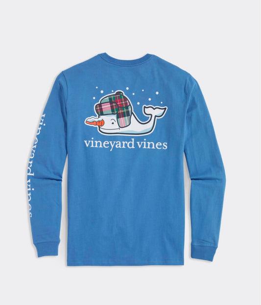 Snowman Whale Long-Sleeve Pocket Tee