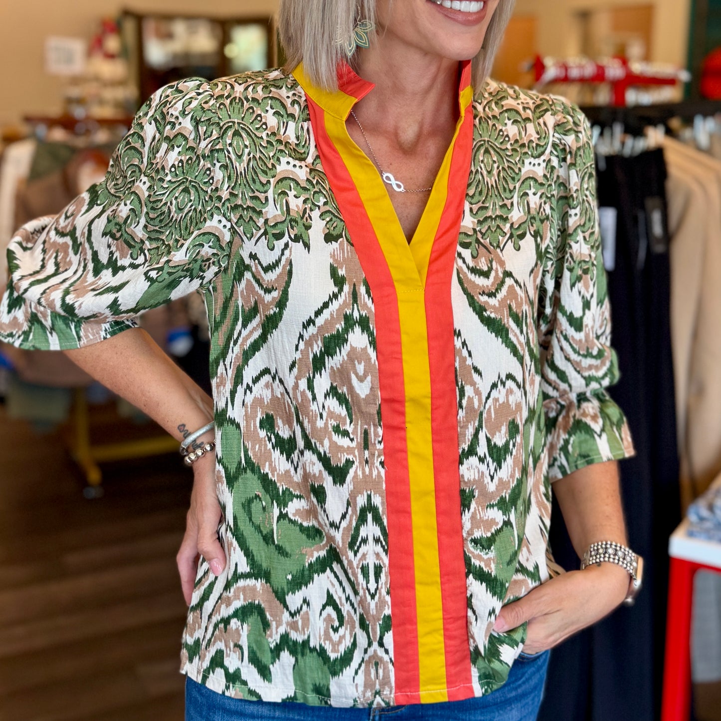 Abstract Ikat Stripe Placket
