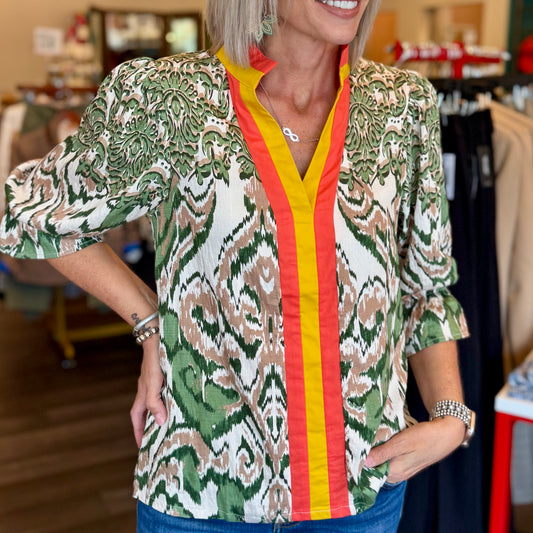 Abstract Ikat Stripe Placket