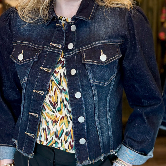 Sparkle Denim Puff Sleeve Jacket