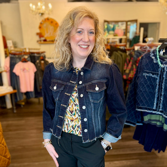 Sparkle Denim Puff Sleeve Jacket