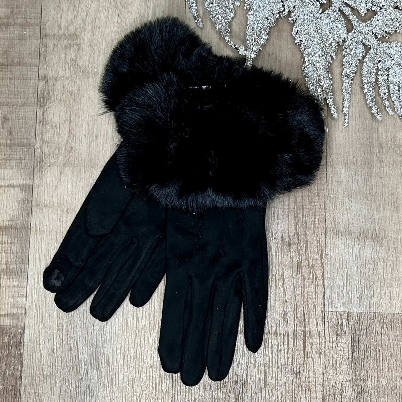 Black Gabriella Faux Fur Gloves