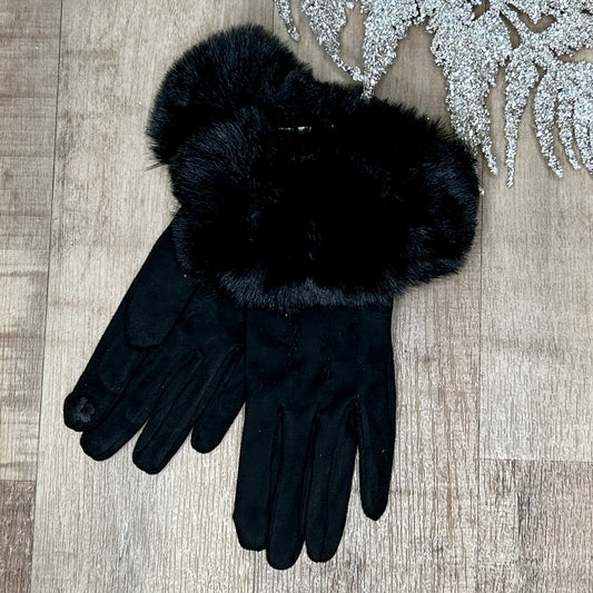 Black Gabriella Faux Fur Gloves