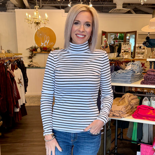 VV Navy and White Stripe Turtleneck