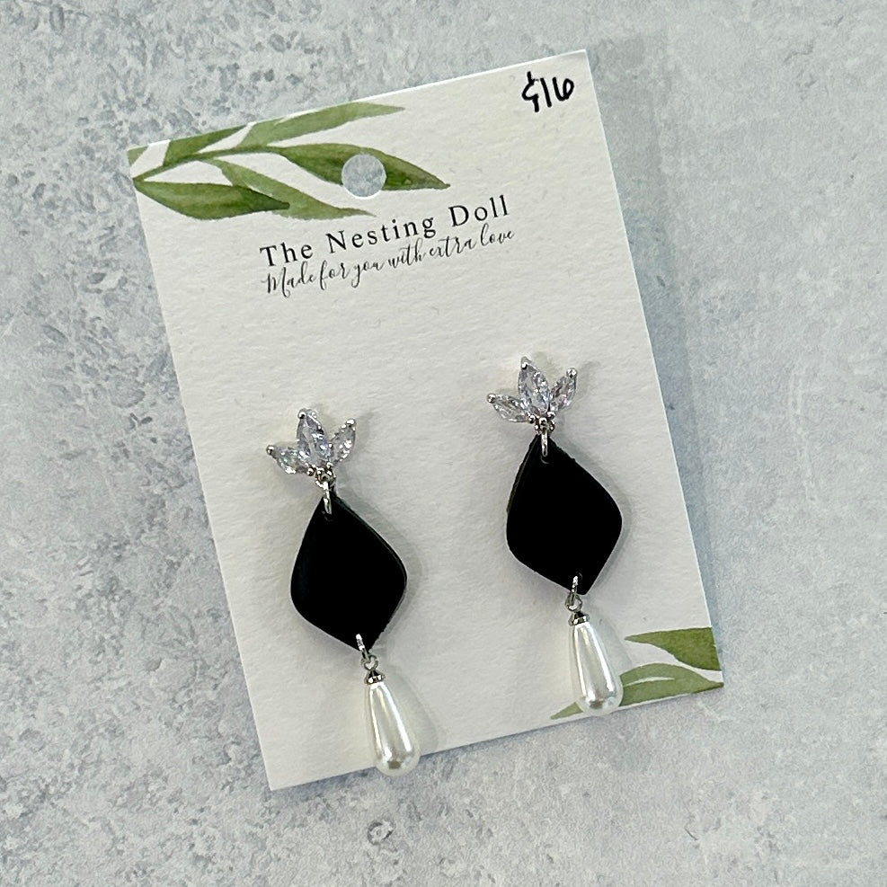 Black and White Clay Earrings
