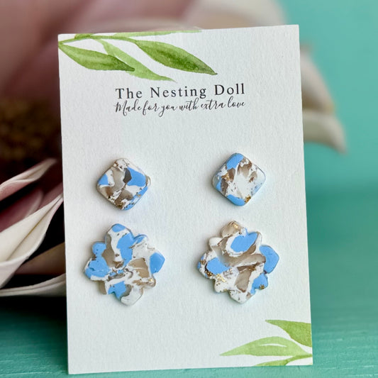 TND Clay Blue Marble Double Stud Set