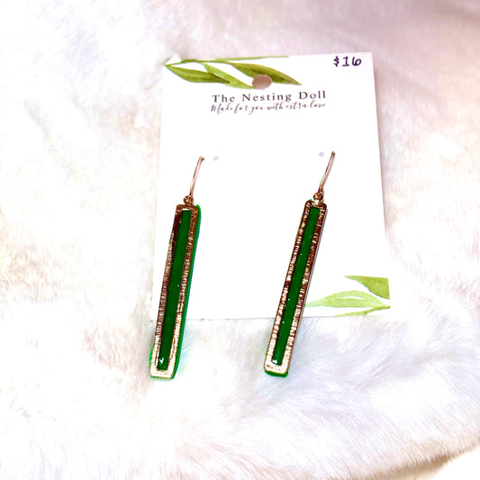 Green & Gold Bar Earrings
