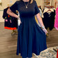 Short Sleeve Navy Midi Dress