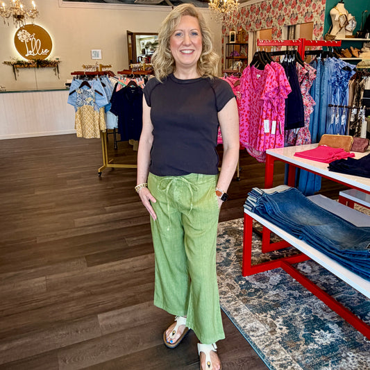 Kate High Rise Crop Wide Leg-Celery