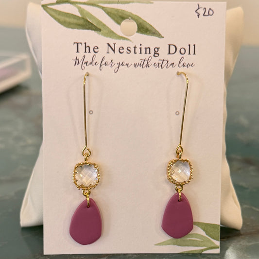 Magenta Crystal Drop Earrings