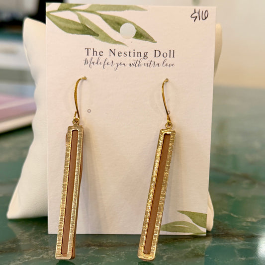 Taupe and Gold Clay Bar Earring