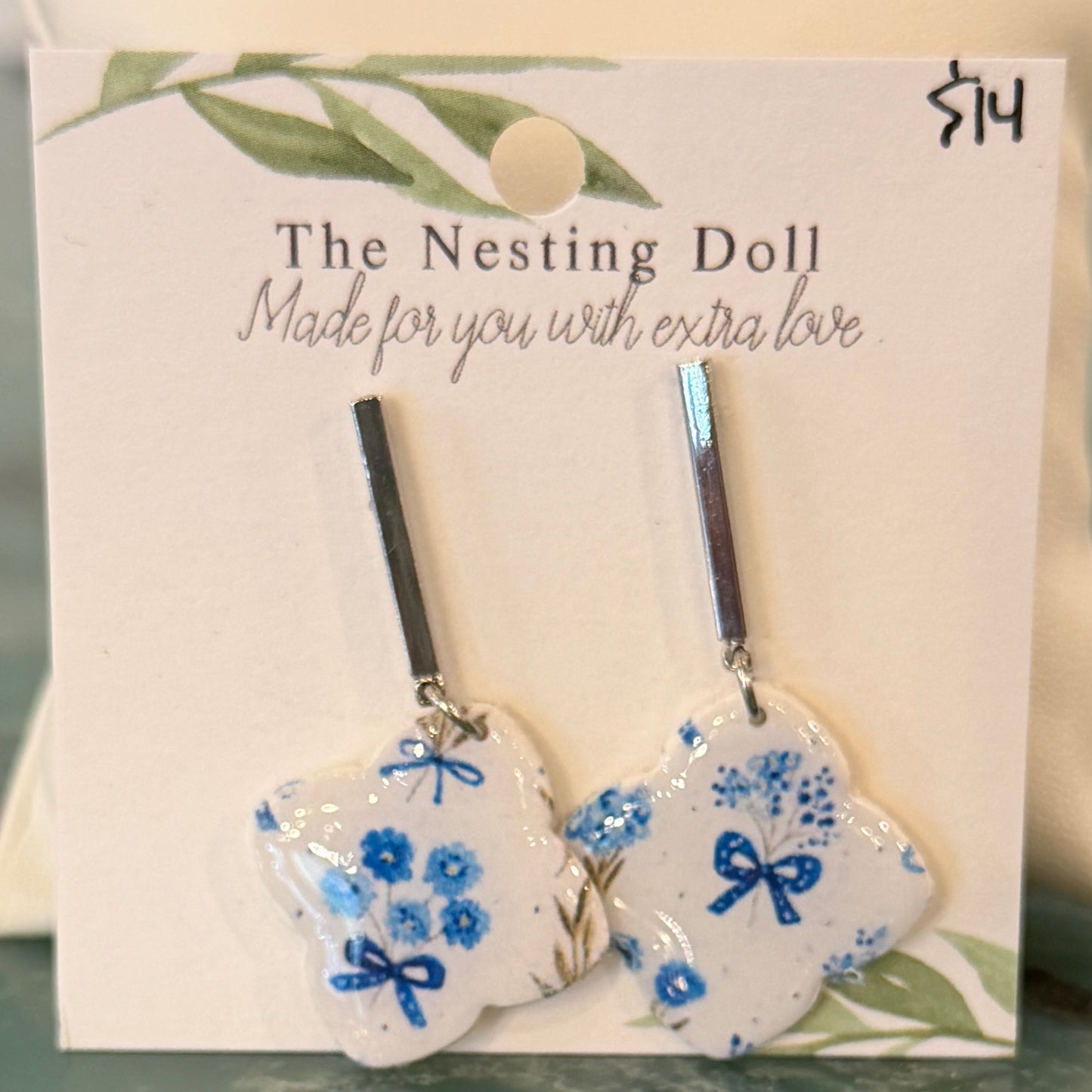 Blue Floral Clay Earrings