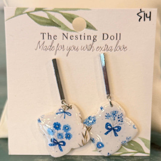 Blue Floral Clay Earrings