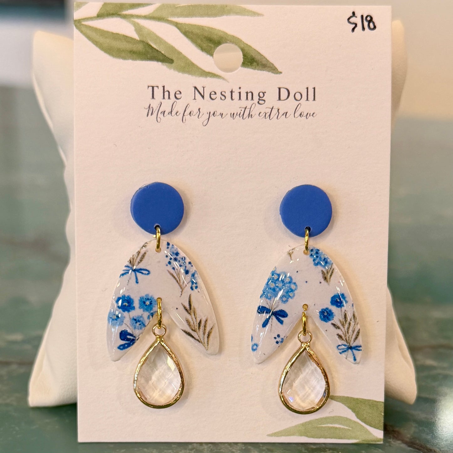 Blue Floral Clay Earrings